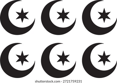 Seis lunas y estrellas de media luna islámicas repiten un patrón de símbolos religiosos