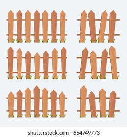 Six Isolated Wooden Fences. Vector Set