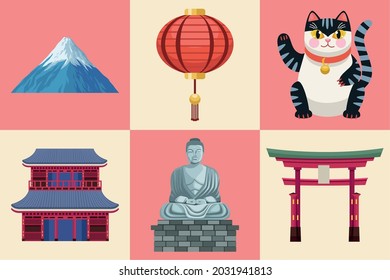 six japan culture set icons