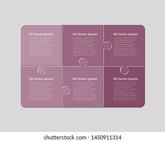 Six jigsaw puzzle pieces web banner template with text space. Puzzle parts isolated vector illustrations set. Business presentation, creative data visualization idea. Square frames with copyspace