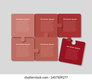 Six jigsaw puzzle pieces web banner template with text space. Puzzle parts isolated vector illustrations set. Business presentation, creative data visualization idea. Square frames with copyspace