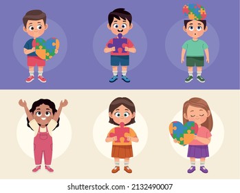 six kids autism day characters