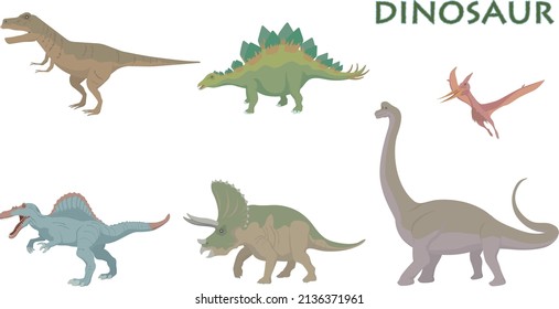 Six kinds of Dinosaurs. Cute illustrations