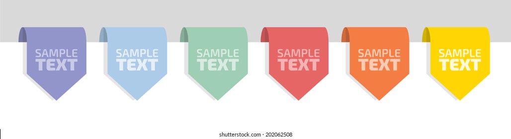 Six labels in a rainbow of colors with place for your text, flat vector illustration