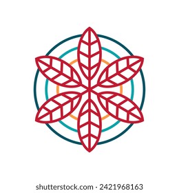 Six leave circle traditional symbol flat vector logo design concept template