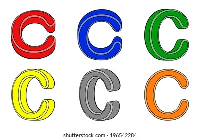 Six letter (C) 3d on white background