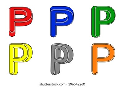Six letter (P) 3d on white background