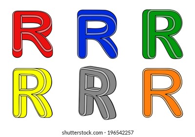 Six letter (R) 3d on white background
