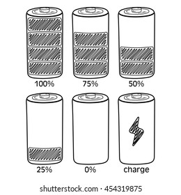 six level energy in mobile battery / cartoon vector and illustration, black and white, hand drawn, sketch style