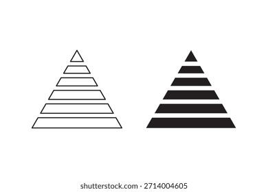 Six Levels of triangular pyramid. Maslow layer diagram. Pyramid chart infographic 6 levels. Flat color design. Levels of triangular pyramid icon set. 