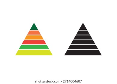 Six Levels of triangular pyramid. Maslow layer diagram. Pyramid chart infographic 6 levels. Flat color design. Levels of triangular pyramid icon set. 