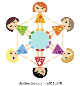 six little girl and Earth