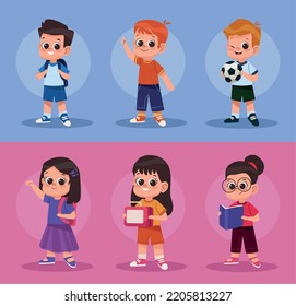 six little students kids characters