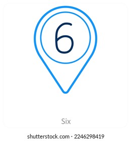 Concepto de icono de seis y ubicación