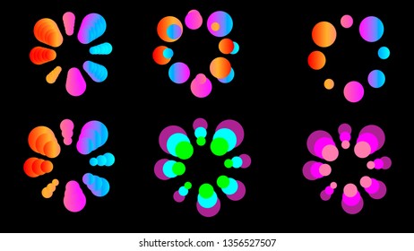 Six logos are made of oval shapes of different colors and sizes. Bright logos for your company.