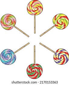 Six Lollipop background pattern. Perfect for practicing coloring, drawing, printing, wallpaper, prints, cards, etc.