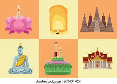 six loy krathong set icons