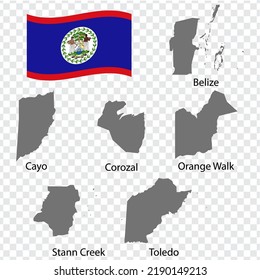 Six Maps  Regions Of Belize - Alphabetical Order With Name. Every Single Map Of Region  Are Listed And Isolated With Wordings And Titles. Belize. EPS 10.