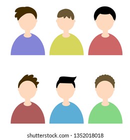 six men with different examples of hairstyles isolated on a white background, conditional silhouettes of people clipart