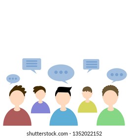 six men talking to each other, an example of a conversation of socialization in society, isolated on a white background of conditional form