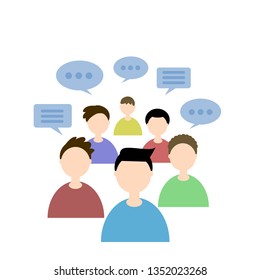 six men talking to each other, an example of a conversation of socialization in society, isolated on a white background of conditional form
