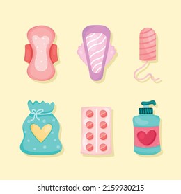 six menstruation cycle set icons