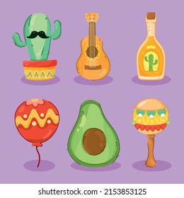 six mexican celebration set icons