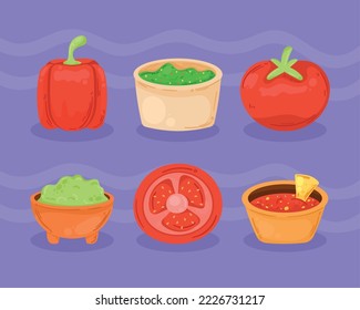 six mexican food set icons