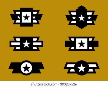 Six military black and white badges.