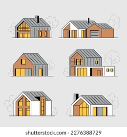 six minimalism houses vector set 
