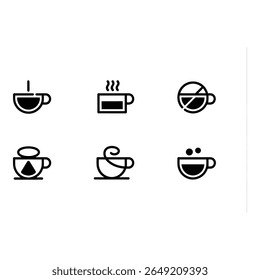 Six Minimalist Coffee Cup Icons Hot Cold Empty Full Steam No Coffee