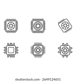 Six Minimalist Line Art CPU Processor Icons Technology Computing Hardware Clean Modern Style