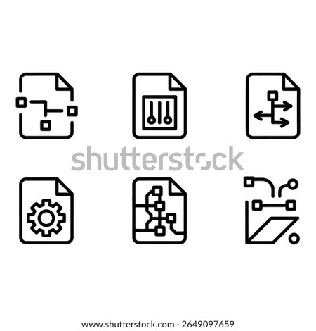 Six Minimalist Line Icons Process Flowchart Data Transfer System Settings Circuit Diagram Documents