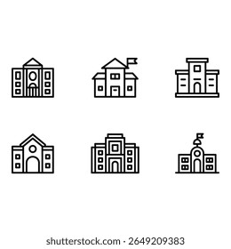 Six Minimalist Line Icons School University and Government Building Illustrations