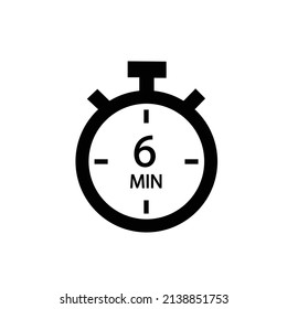 Six minutes icon. Symbol for product labels. Different uses such as cooking time, cosmetic or chemical application time, waiting time.