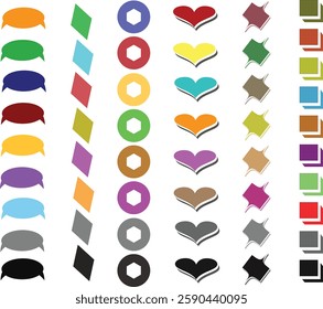 Six models of shapes and geometric and colored grids. It can be used in logos and buttons. square with border, pointed square, heart, circle, rhombus.
