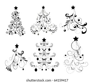 Six modern abstract christmas trees