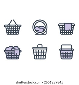 Six Modern Flat Design Basket Icons Shopping Laundry and More