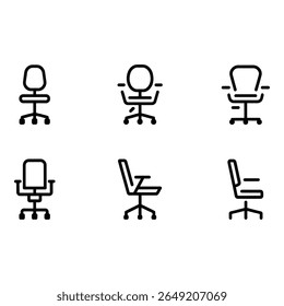 Six Modern Office Chair Icons Minimalist Black Line Art Professional Design Versatile Set