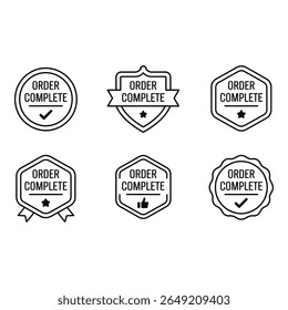 Seis Ordem Moderna Completa Emblemas Line Art Ícones Checkmarks Estrelas e Polegar Estilo Minimalista Limpo