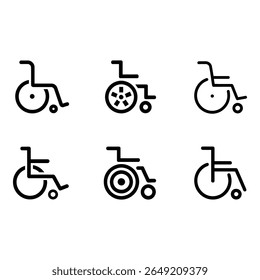 Six Modern Wheelchair Icons Bold Line Art Accessibility Symbols Simple Design Vector Graphics