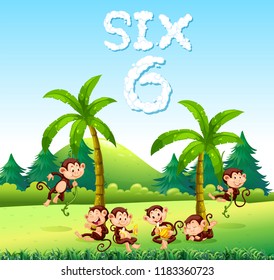 Six monkey in nature illustration