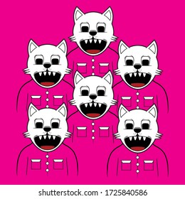 Sechs Monsterkatzen im rosa Hintergrund