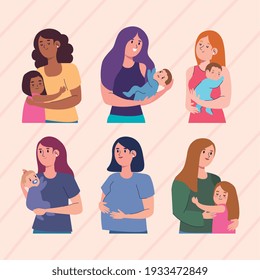 six mothers and kids characters