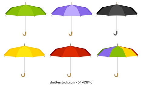 Six multicolor umbrellas. Vector illustration, isolated on a white.