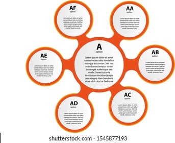 Six multicolored round elements with thin line icons inside placed around central circle. Cyclical diagram with 6 options concept. Modern infographic design layout. Vector illustration for brochure.