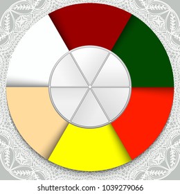 Six multicolored sectors in a circle. Concept idea is the holiday of yugadi. Six colors six tastes. Vector illustration.