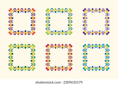 six multicolored square shape pattern borders frame, set of colorful border collection