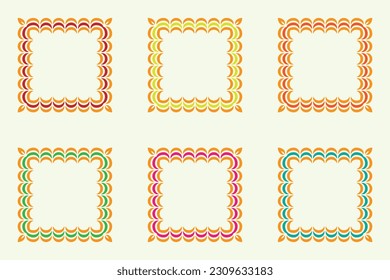 six multicolored square shape pattern borders frame, set of colorful border collection