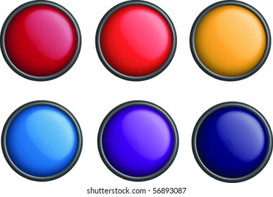  Six multi-coloured buttons on a white backgrond